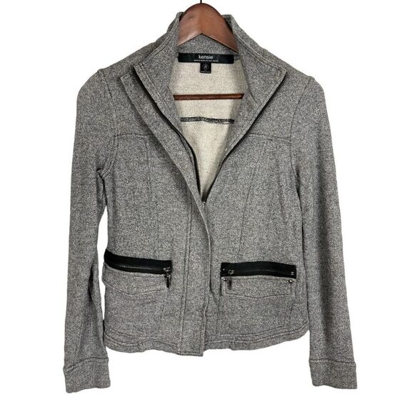 Kensie Heather Gray Terry Cloth Full Zipper Sweater Jacket Women's Small Pockets - Picture 1 of 6